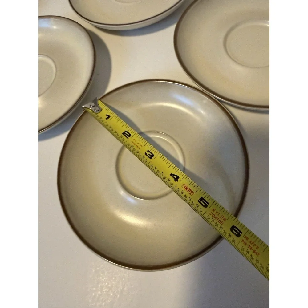 Vintage Denby England Stoneware Saucers Set of 9‎ Brown Rim 6